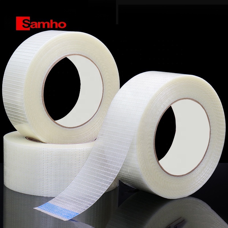 Mesh Fiberglass Tape Mold Electrical Appliances Fixing Packaging Fiber Glue Non-marking Single Sided Striped Fiber Tape