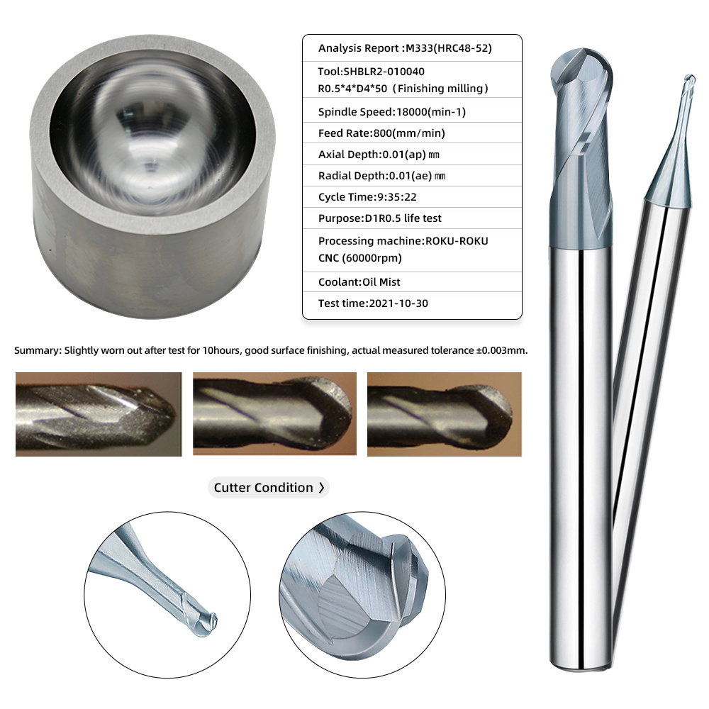 SAMHO Solid Carbide Ballnose End Mills Cutting Tools 2 Flutes Micro Ball Nose Mill CNC Cutter for Processing Carbon Steels