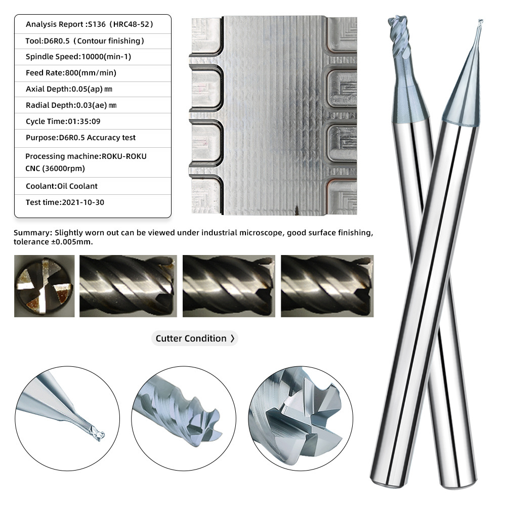 SAMHO Solid Carbide Ballnose End Mills Cutting Tools 2 Flutes Micro Ball Nose Mill CNC Cutter for Processing Carbon Steels