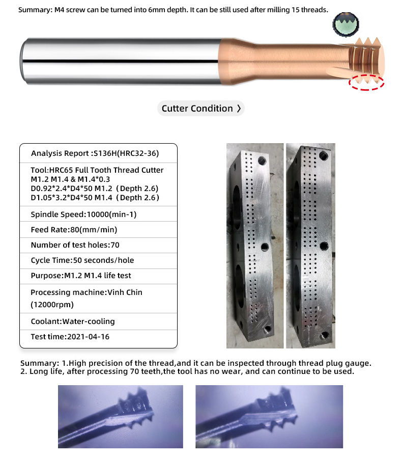 SAMHO CNC Solid Carbide Thread CNC Cutter Full Teeth Carbide Thread End Mill for Processing Mould Steels