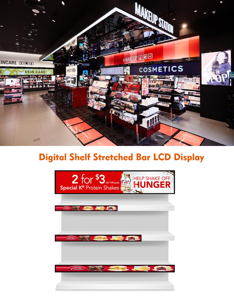 Supermarket Strip Ultra Wide Monitor Shelf Edge LCD Digital Signage Stretched Bar Advertising Screen