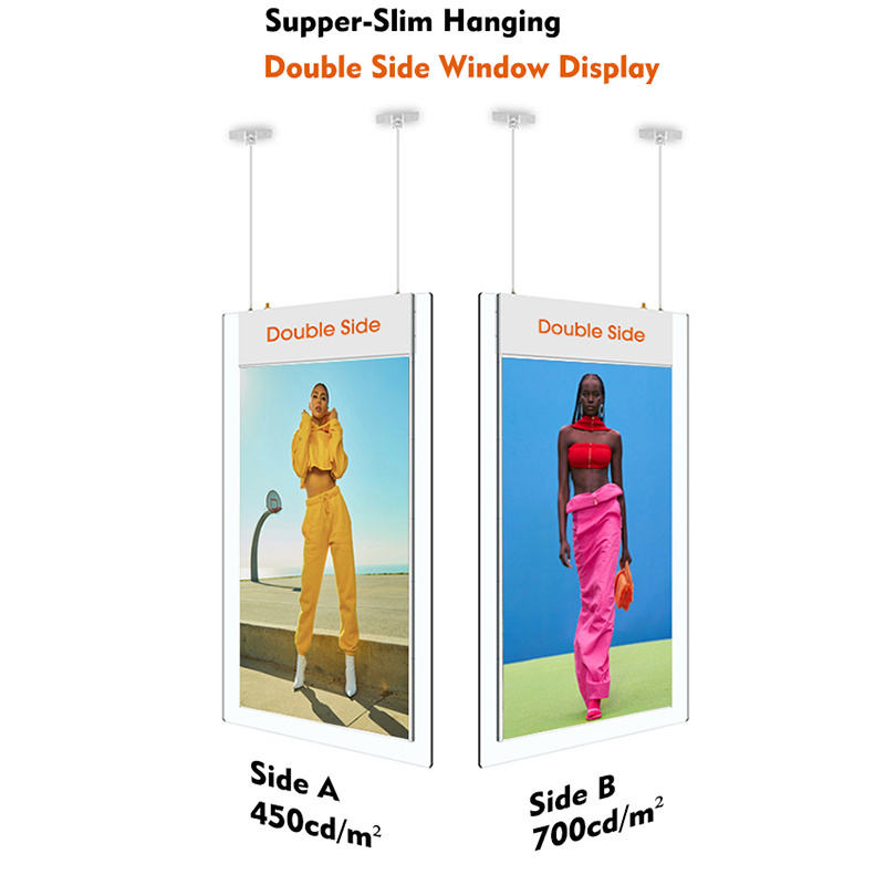 High Brightness Window Shopping Lcd Display Double Sided Hanging Display Digital Signage