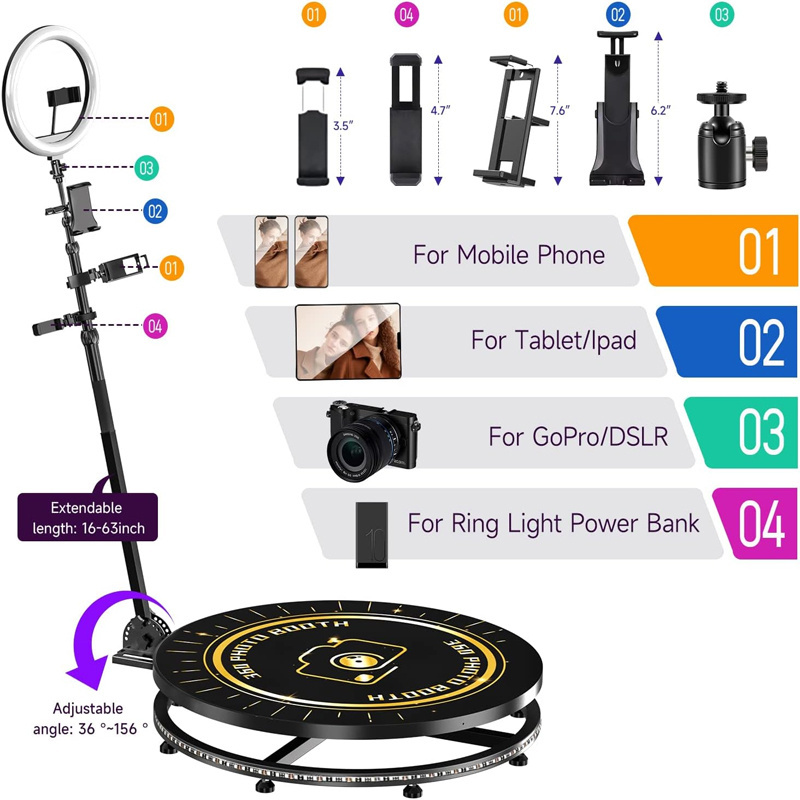 Adjustable Self Service Photobooth 360 Video Photo Booth Rotating Automatic 360 Photo Booth