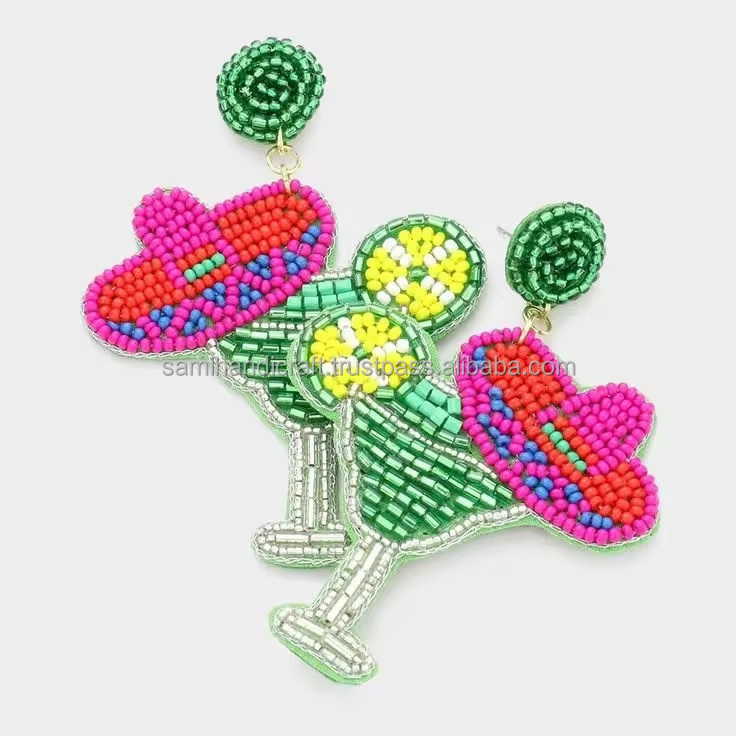 High fashion wholesale hand made embroidery Seed Bead fashion Multi Color Earrings Artificial Jewelry for Women earrings