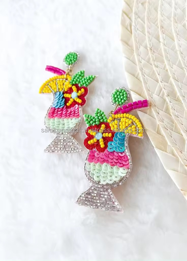 High fashion wholesale hand made embroidery Seed Bead fashion Multi Color Earrings Artificial Jewelry for Women earrings