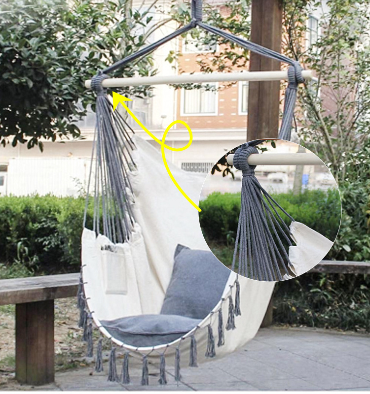 Large Size Outdoor courtyard Hanging Swing Chair with Wood Stick Canvas Hanging Chair with Pillow Hammock Camping Swing