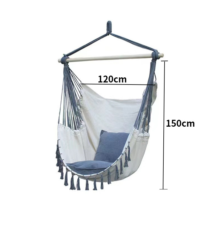 Large Size Outdoor courtyard Hanging Swing Chair with Wood Stick Canvas Hanging Chair with Pillow Hammock Camping Swing