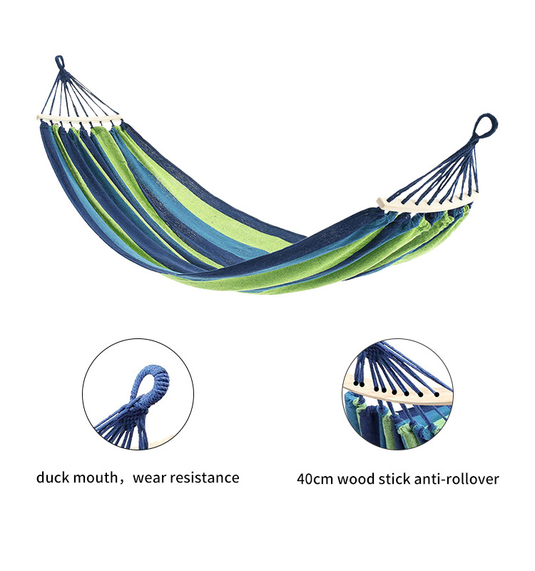 Single 40 cm wood stick canvas hammock anti-rollover Outdoor for family vacation 190*80CM Portable lightweight camping Swing