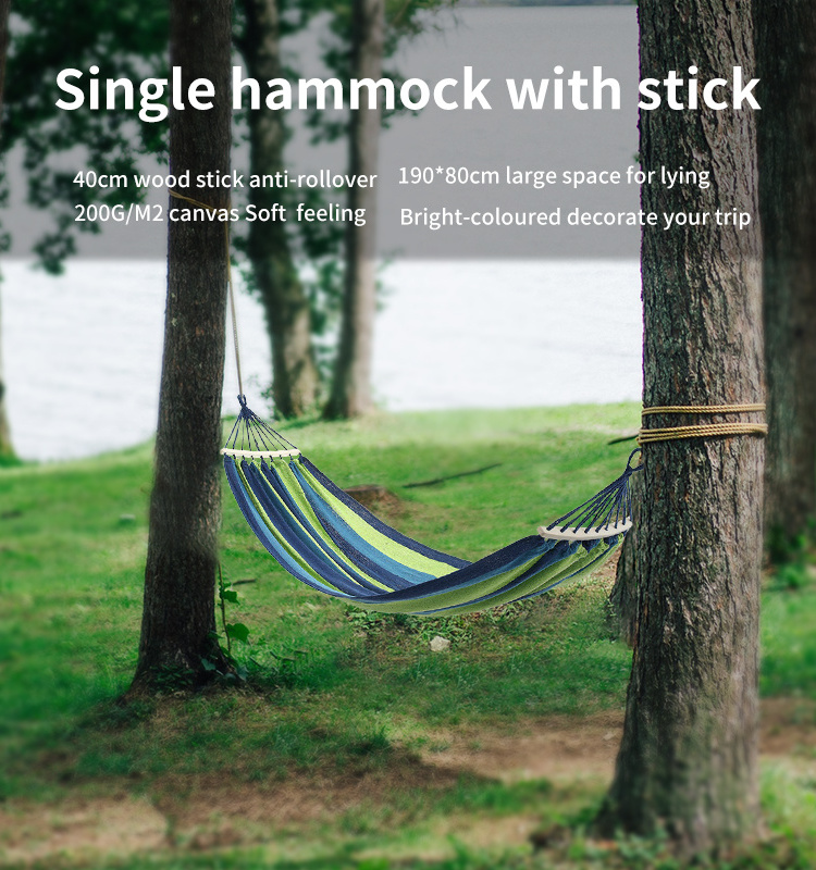 Single 40 cm wood stick canvas hammock anti-rollover Outdoor for family vacation 190*80CM Portable lightweight camping Swing