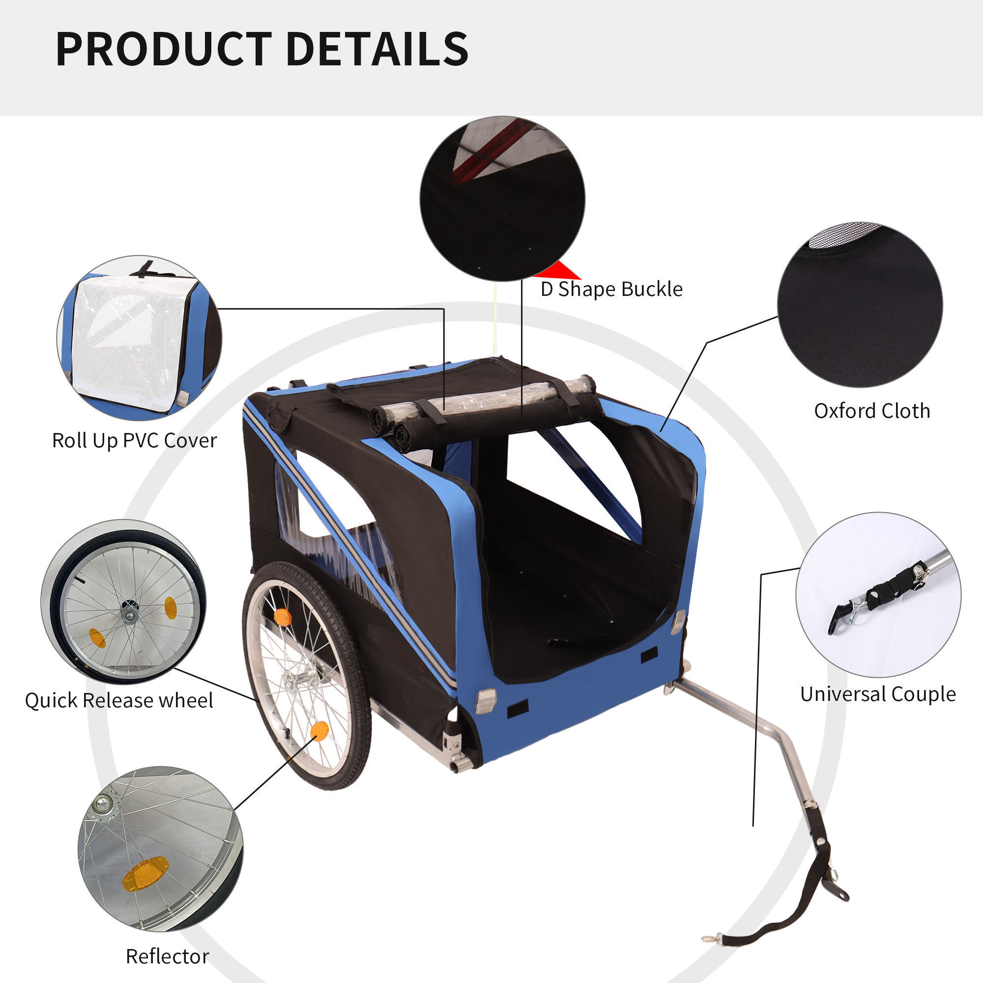 HT106 Waterproof Bicycle Pet Trailer with 3 wheels Outdoor Travel Trailer Multifunction Folding Trolley