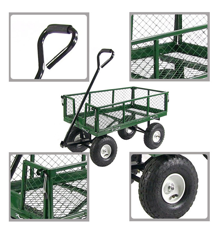 Metal Wagon with removable sides Heavy Duty Garden Tool Trolley Cart 2 in 1 wheelbarrow tool cart