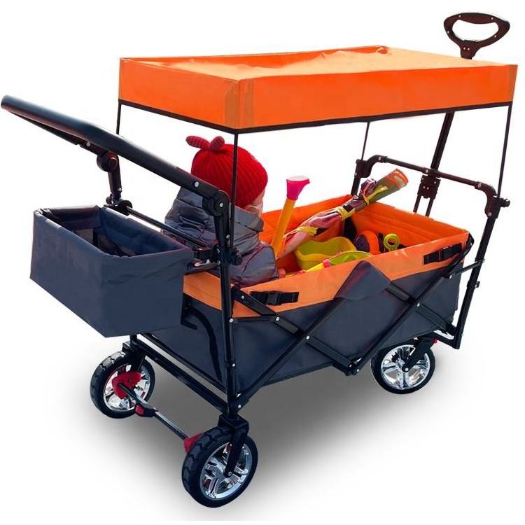 Folding Beach Wagon Cart Outdoor Camping Hand Carts and Trolleys With Kid Pet Custom Color Wheelbarrow Utility Cart