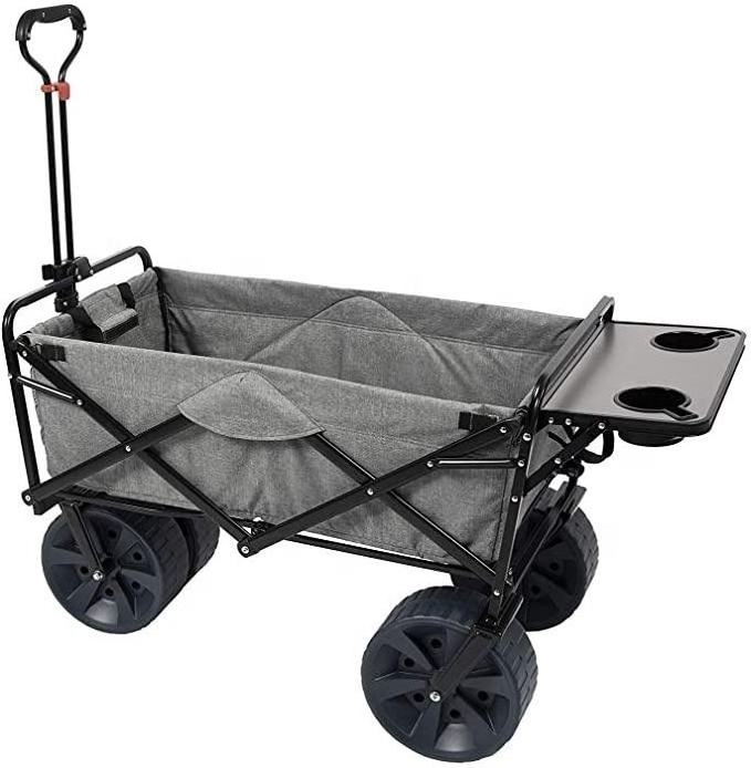 HW17 folding beach wagon large capacity with large wheels and two cup holder for outdoor camping Collapsible heavy duty wagon