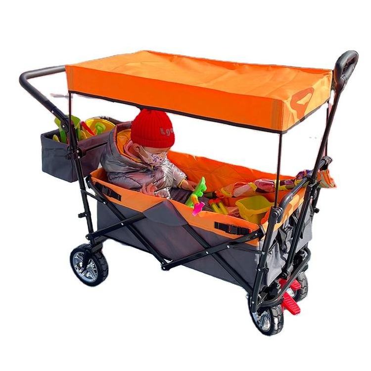 Folding Beach Wagon Cart Outdoor Camping Hand Carts and Trolleys With Kid Pet Custom Color Wheelbarrow Utility Cart