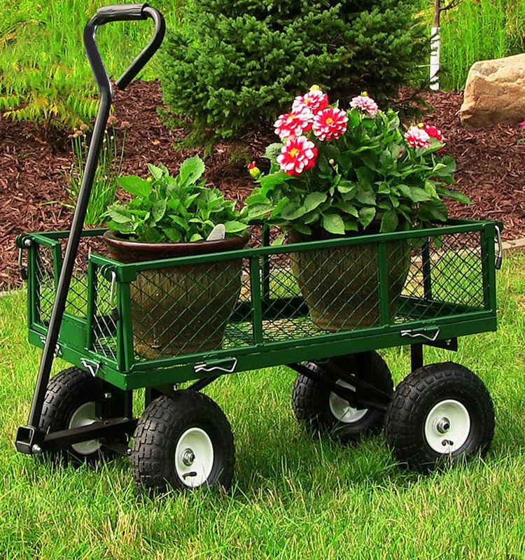 Metal Wagon with removable sides Heavy Duty Garden Tool Trolley Cart 2 in 1 wheelbarrow tool cart