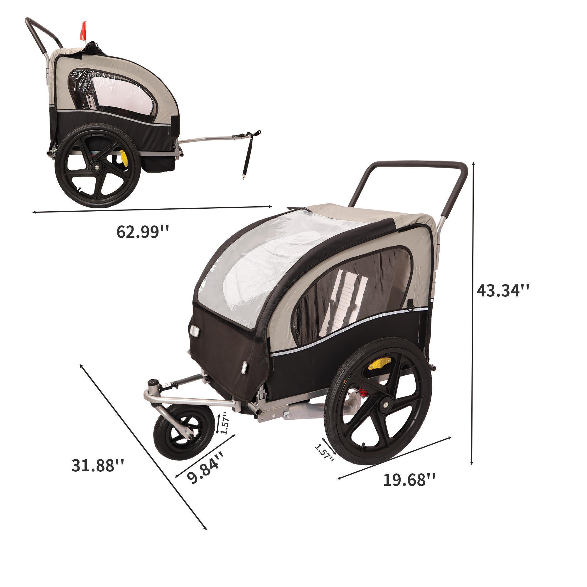 HT105 Bicycle Pet Trailer  Baby stroller with 2 seat belt  Outdoor Travel Trailer Multifunction Folding Trolley