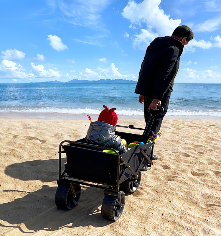 HW17 folding beach wagon large capacity with large wheels and two cup holder for outdoor camping Collapsible heavy duty wagon