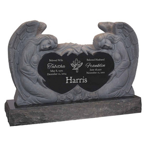 Black Granite Heart Angel Wings Headstone Cemetery Engraving Double Angel Headstone Tombstone For Usa