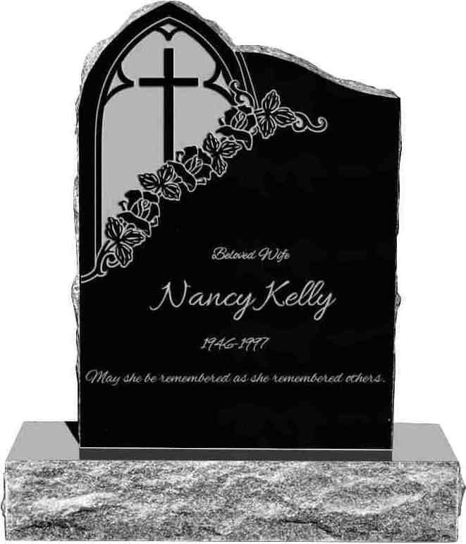 Gothic Cross Carving Tombstone Upright Headstone Black Grey Granite American Style Tombstone and Monument with Gold Paint