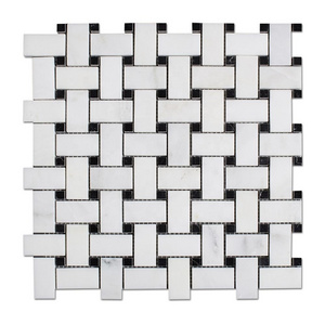 Samistone 1x2" Black And White Marble Mosaic Floor Tile for Kitchen