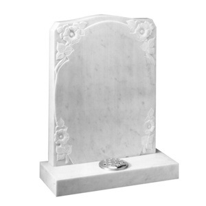 Samistone Carrara Marble Upright Headstone Carved Flower Olive Rose White Tombstone New Zealand Tombstone Flower Tombstone