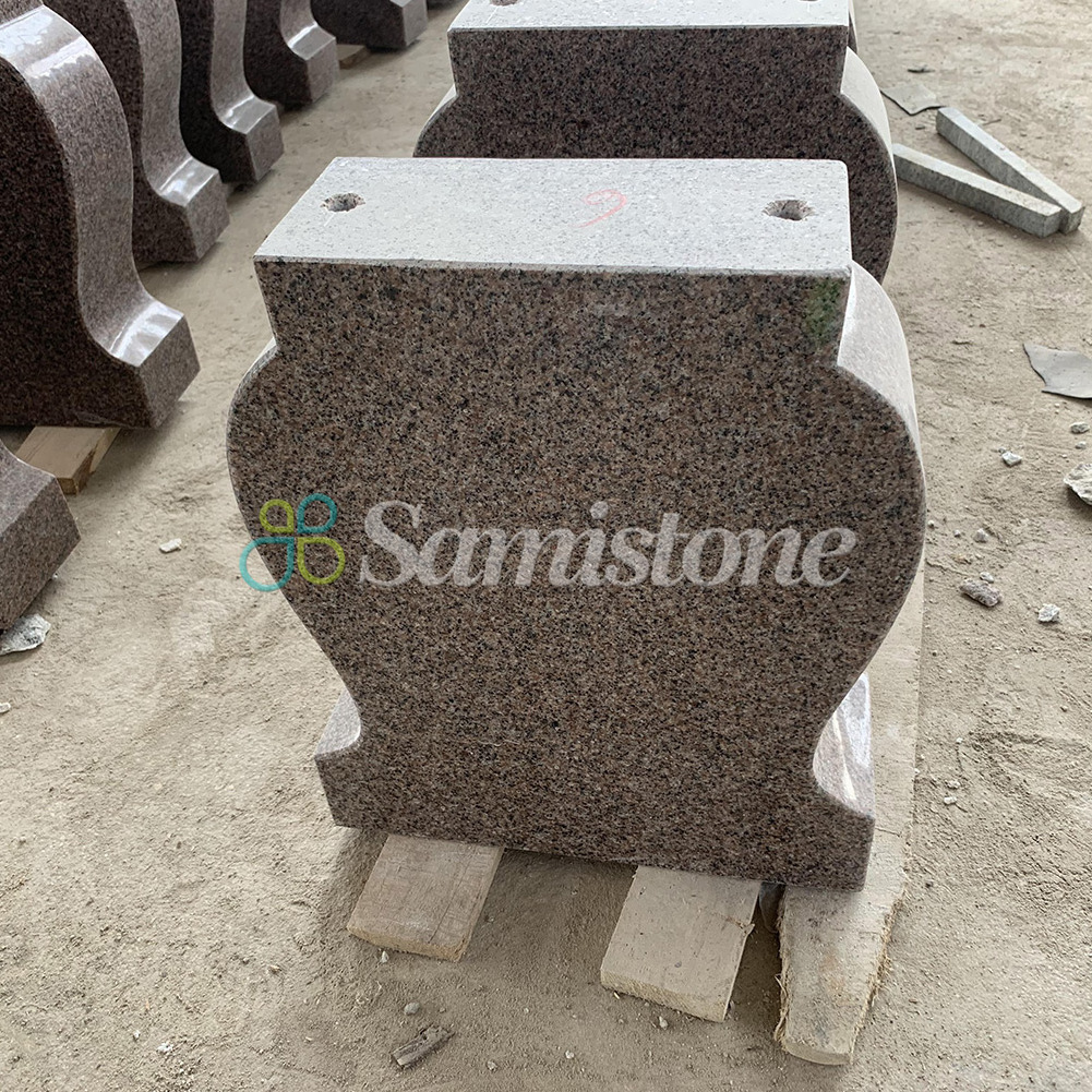 Samistone Red Pink Granite Tombstone S-Shaped Cut Grave Stone Carvings and Sculptures