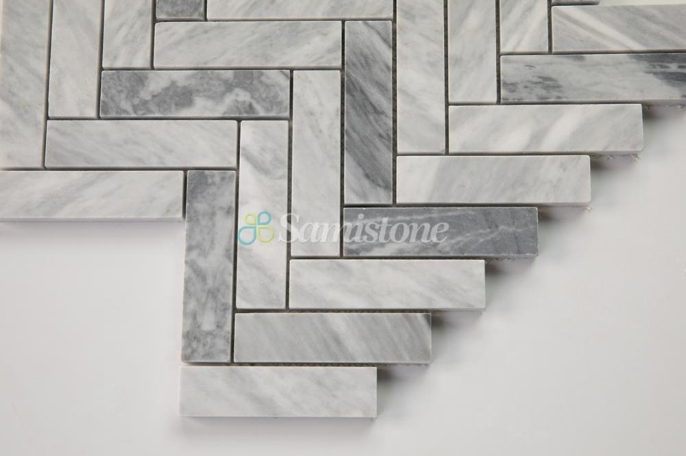 Samistone Herringbone Carrara Gray Marble Mosaic Tiles For Kitchen Backsplash