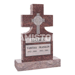 Christian Cross Carved Engraved Tombstone Headstone American Style Monument Stone Grave Marker