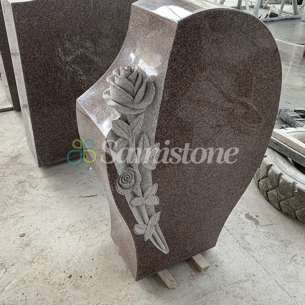 Angel and Heart Tombstone Upright Headstone Black Granite American Style Tombstone and Monument