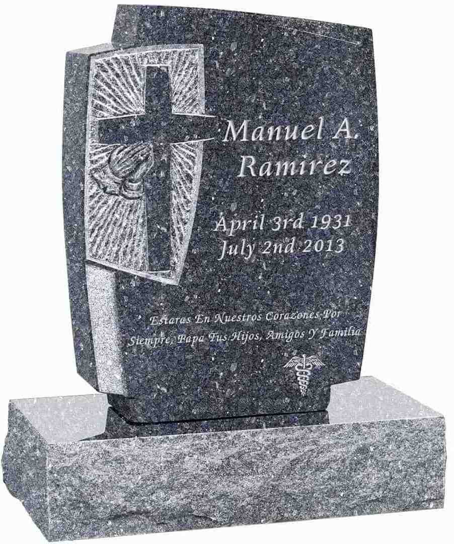 Gothic Cross Carving Tombstone Upright Headstone Black Grey Granite American Style Tombstone and Monument with Gold Paint