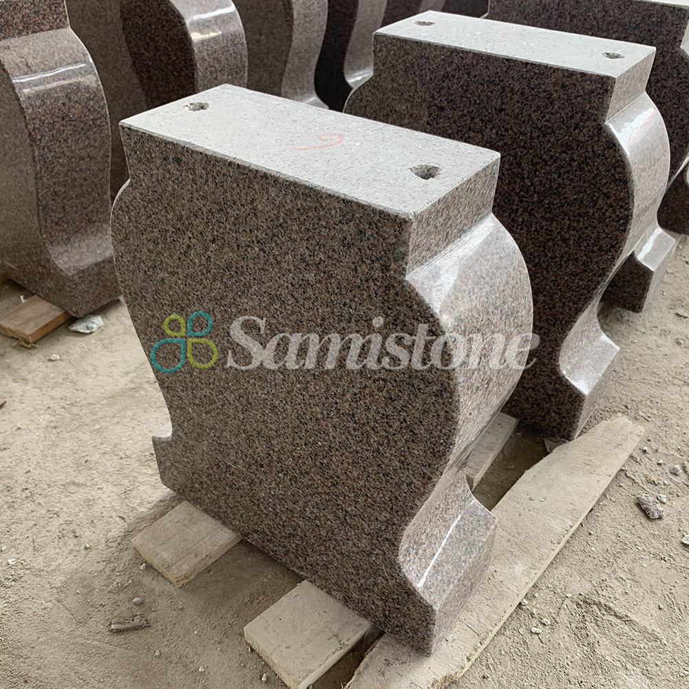 Samistone Red Pink Granite Tombstone S-Shaped Cut Grave Stone Carvings and Sculptures