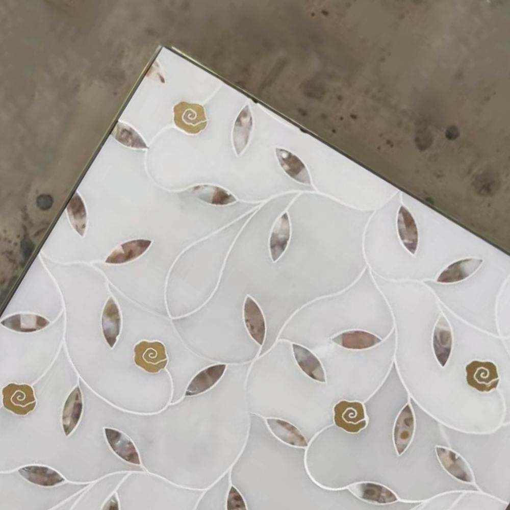 Samistone Bianco Carrara white and Brass Waterjet Mosaic Marble Flower Shaped Art Tile