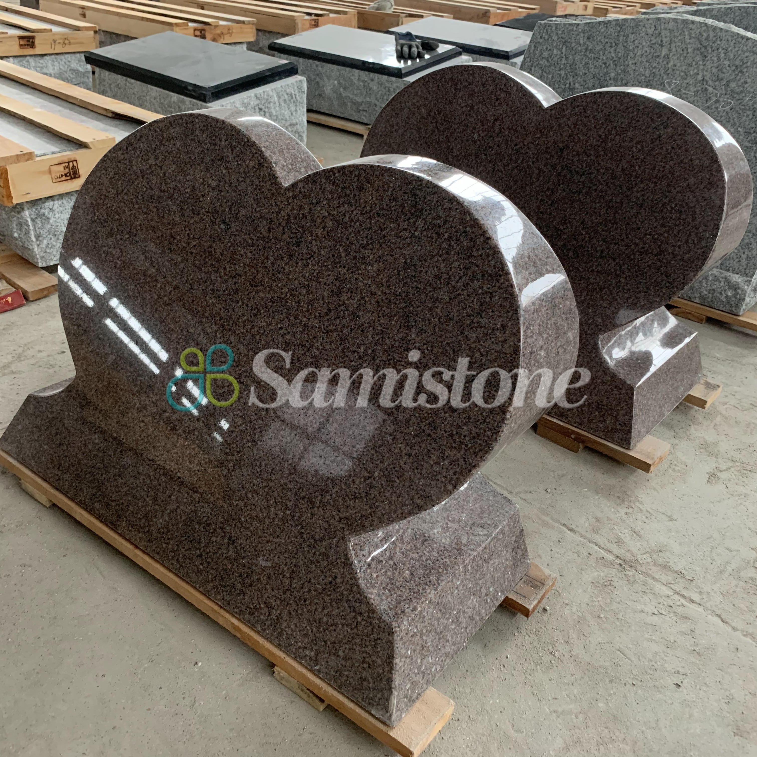 Samistone American Style Mahogany Red Granite Heart Shape Tombstone Headstone and Monument Design Customize