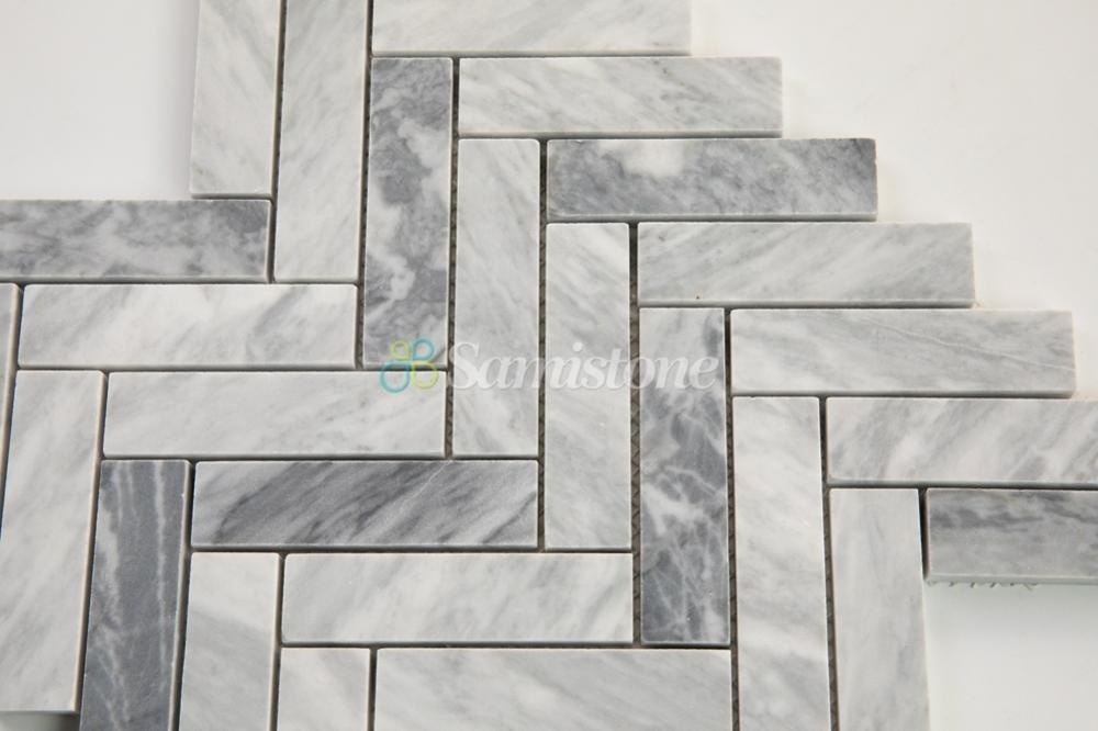 Samistone Herringbone Carrara Gray Marble Mosaic Tiles For Kitchen Backsplash