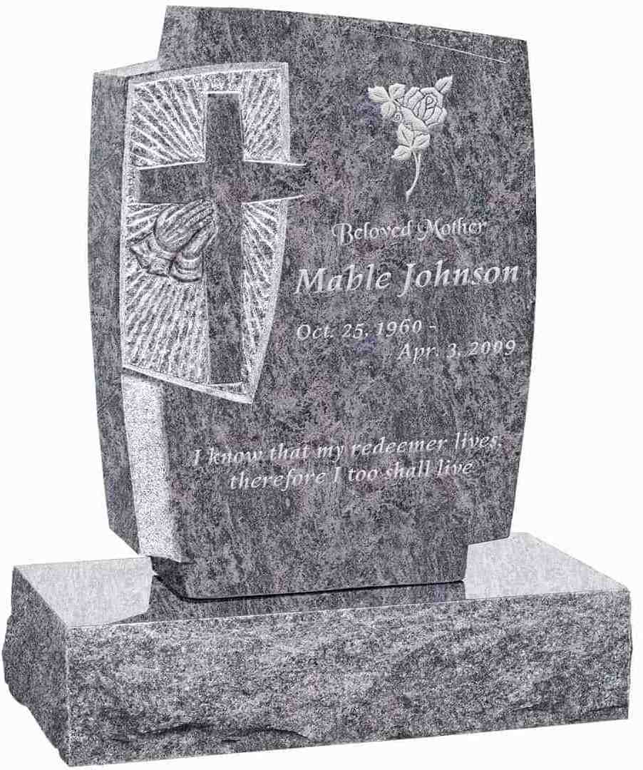 Gothic Cross Carving Tombstone Upright Headstone Black Grey Granite American Style Tombstone and Monument with Gold Paint