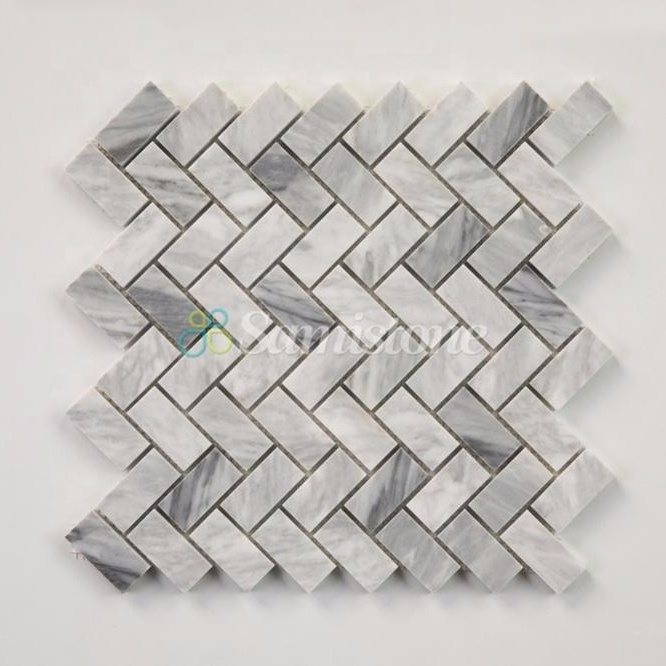 Samistone Herringbone Carrara Gray Marble Mosaic Tiles For Kitchen Backsplash