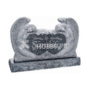 50inchx8inchx30inch Angel with Double Heart Upright Headstone with Base American Style Tombstone and Monument