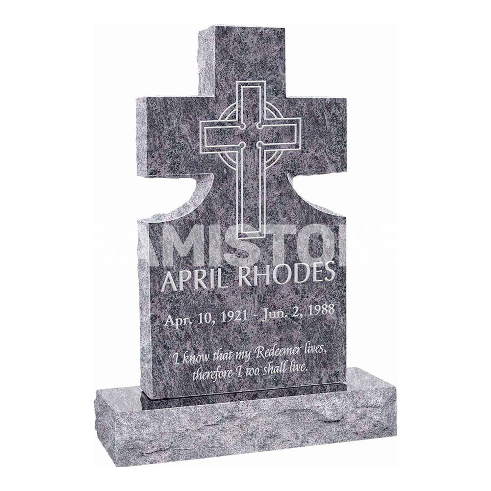 Christian Cross Carved Engraved Tombstone Headstone American Style Monument Stone Grave Marker