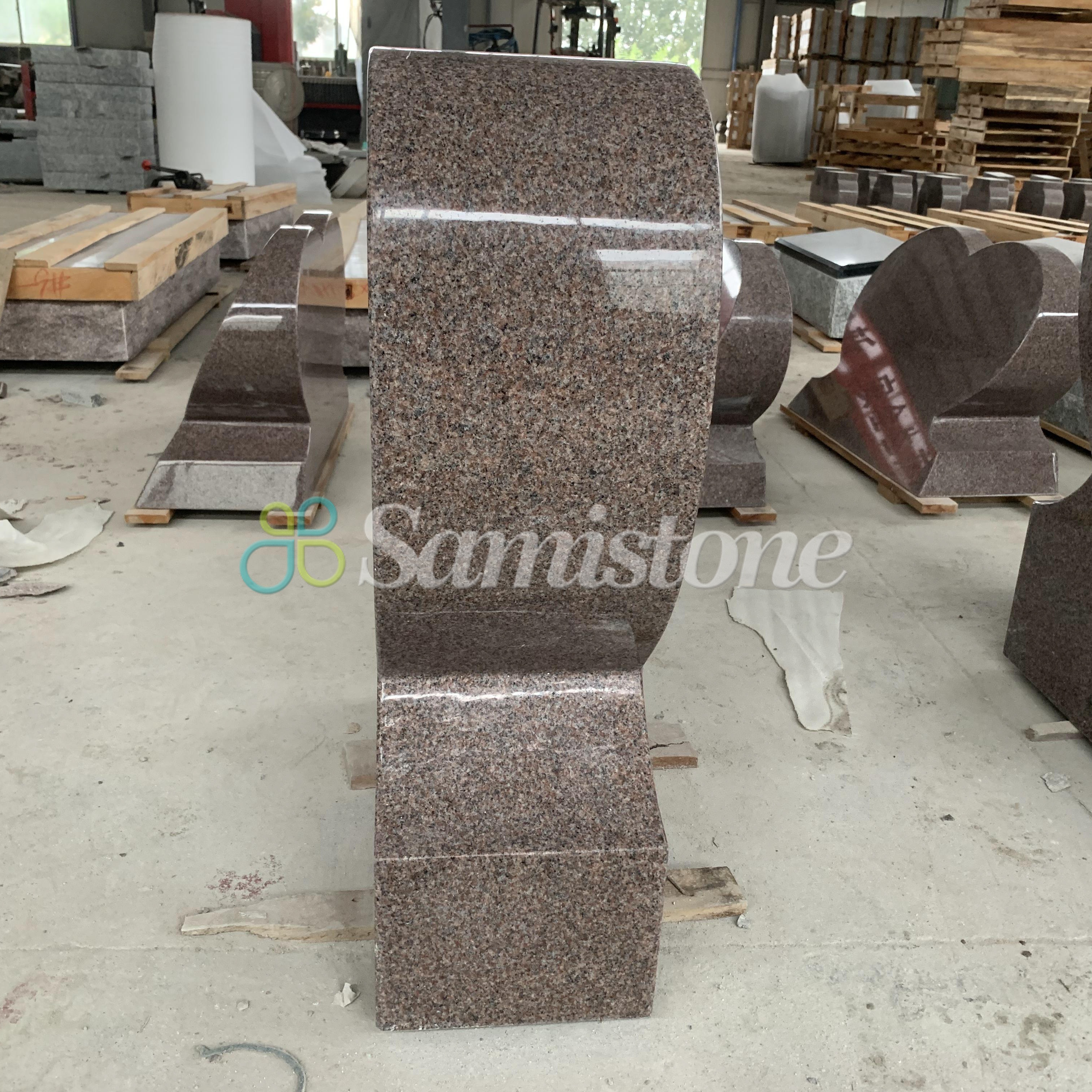 Samistone American Style Mahogany Red Granite Heart Shape Tombstone Headstone and Monument Design Customize