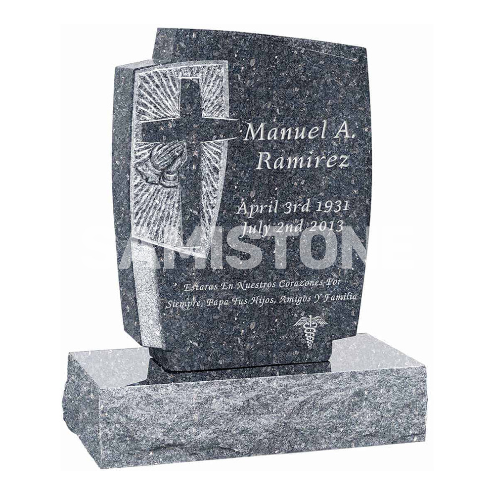 Christian Cross Carved Engraved Tombstone Headstone American Style Monument Stone Grave Marker