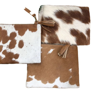 Cowhide Purse Crossbody Handbag Clutch Bag Brown Cow Hide Hair on Calf Hide Leather Fur