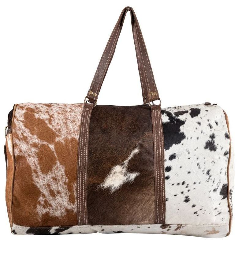 Cowhide Duffle Bag Black White Cowhide Duffle Bag & Genuine Cow Hide Leather, Cow Hair Duffle, Cowhide Travel Bag