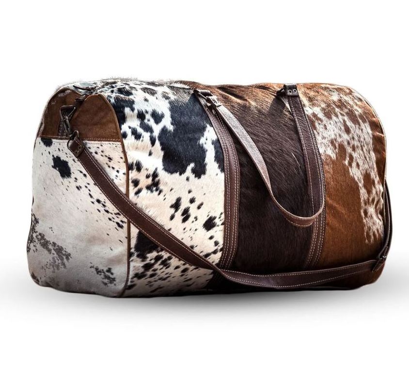 Cowhide Duffle Bag Black White Cowhide Duffle Bag & Genuine Cow Hide Leather, Cow Hair Duffle, Cowhide Travel Bag