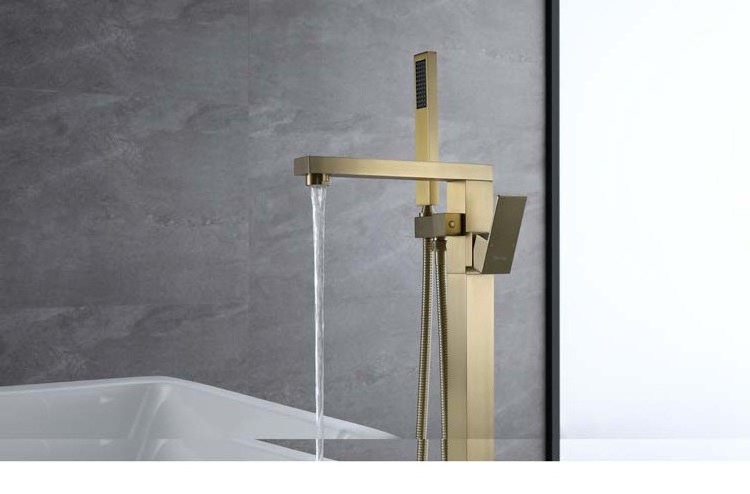 Hot selling brass brushed gold freestanding bathtub faucet floor mounted bathroom faucet