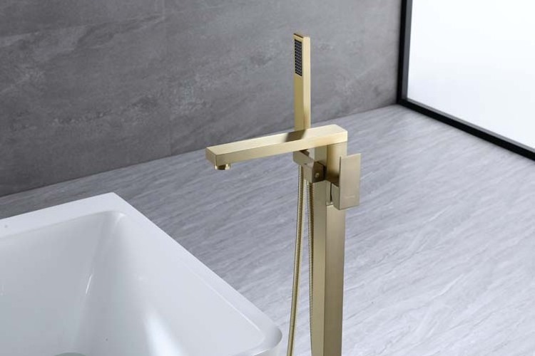 Hot selling brass brushed gold freestanding bathtub faucet floor mounted bathroom faucet