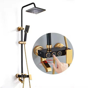 Samiyah Space Aluminum Black Gold Bathroom Rainfall Shower Set 3 Function Shower Combo cold mixed hot water valve faucet