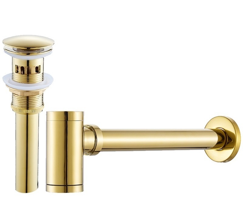 Samiyah Bottle Trap Brass Round Siphon Black Chrome Gold P-TRAP Bathroom Vanity Basin Pipe Waste With Pop Up Drain