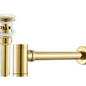 Samiyah Bottle Trap Brass Round Siphon Black Chrome Gold P-TRAP Bathroom Vanity Basin Pipe Waste With Pop Up Drain