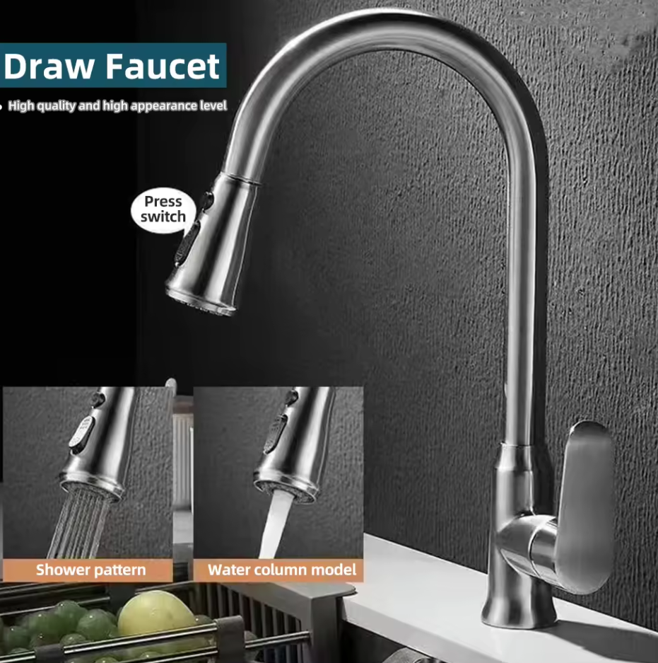 Samiyah Kitchen Pull Out Faucet Basin 360 Rotation Pull Out Spout Sprayer Sink Brass Faucet faucets tap single hole kitchen