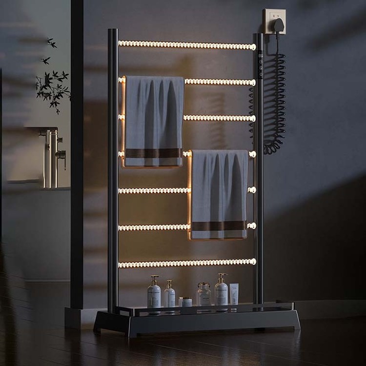 Modern Design Black 304 Stainless Steel Stand Towel Rail Electric Heated Free Standing Hot Towel Rack Warmer